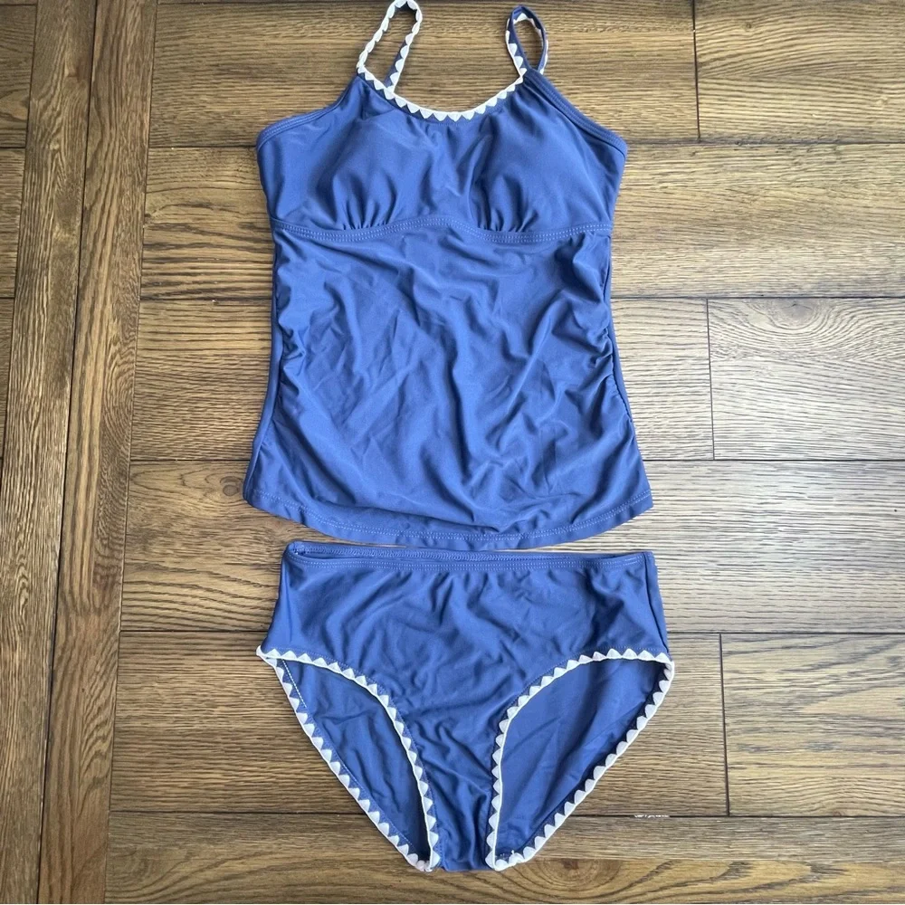 Blue Tankini Set with White Trim